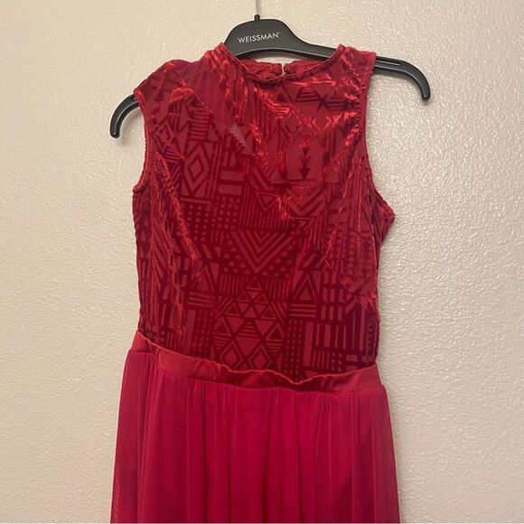 Weissman Dance costume red maxi mesh flocked dress More 12261 XLC child - Picture 3 of 13